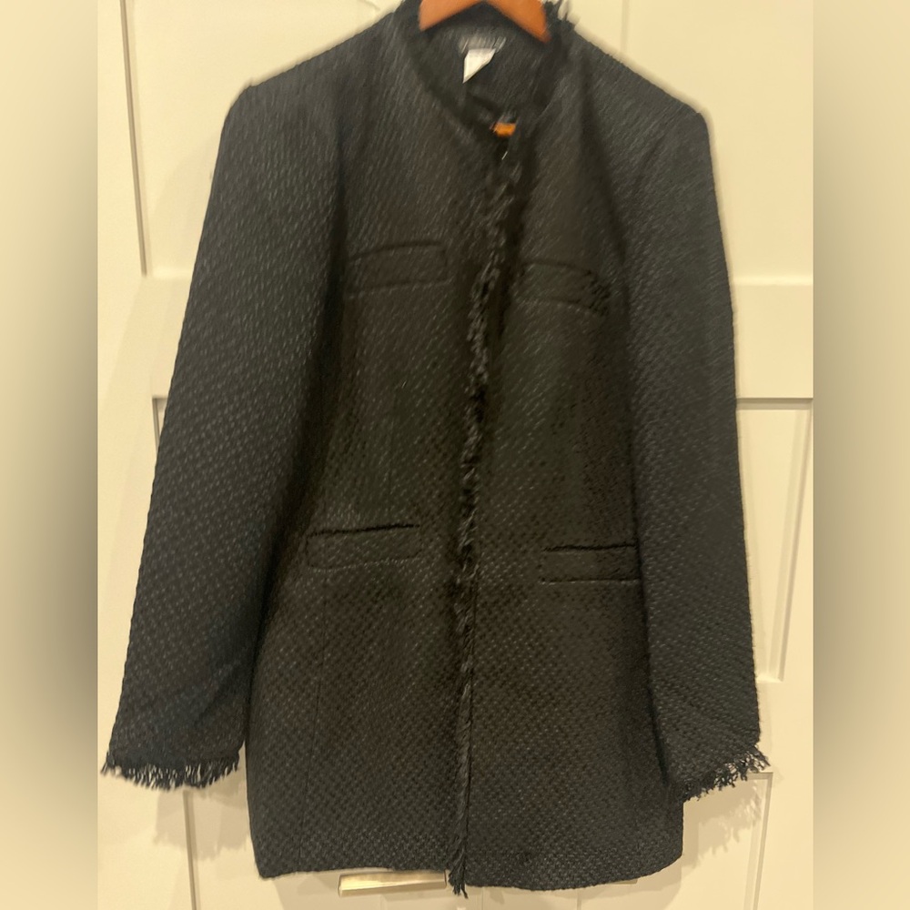 NWOT Venus black long blazer with fringe size 8
